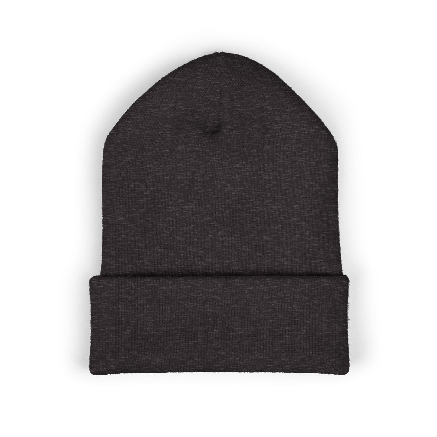 Embroidered Classic Cuffed Beanie — Minimal Black Text Knit Hat