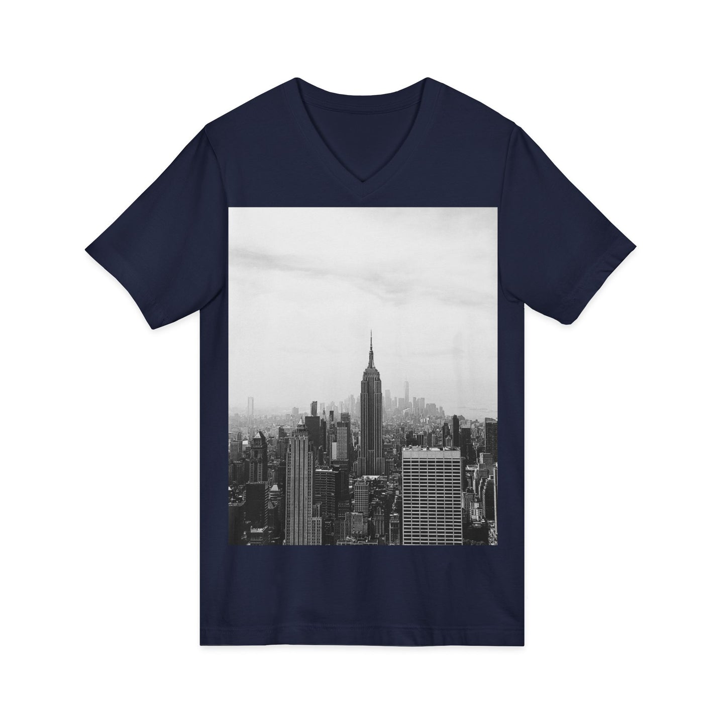 Urban Skyline V-Neck Tee, Casual City Shirt, Gift for Men and Women, Travel Lover Outfit, Black and White Graphic Tee