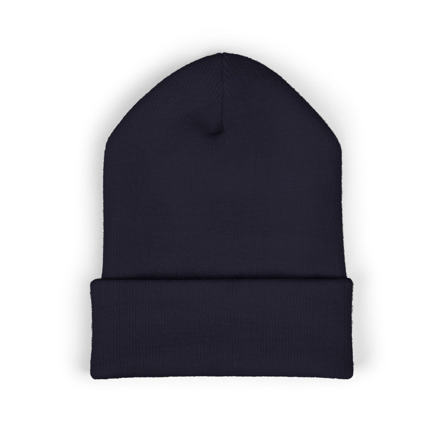 Embroidered Classic Cuffed Beanie — Minimal Black Text Knit Hat