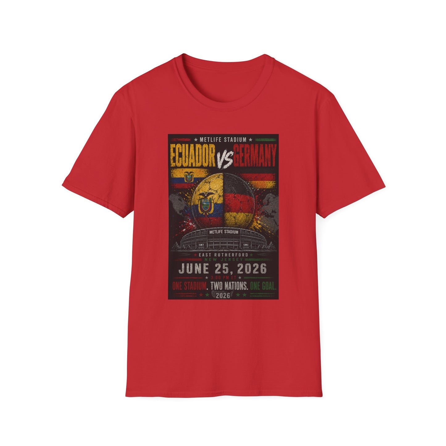 Limited Edition Ecuador vs Germany Soccer Match Poster T-Shirt — MetLife Stadium June 25, 2026