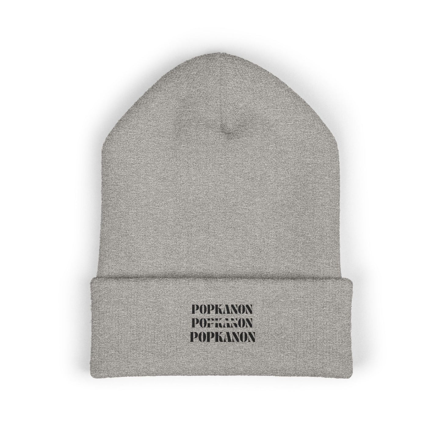 Embroidered Classic Cuffed Beanie — Minimal Black Text Knit Hat