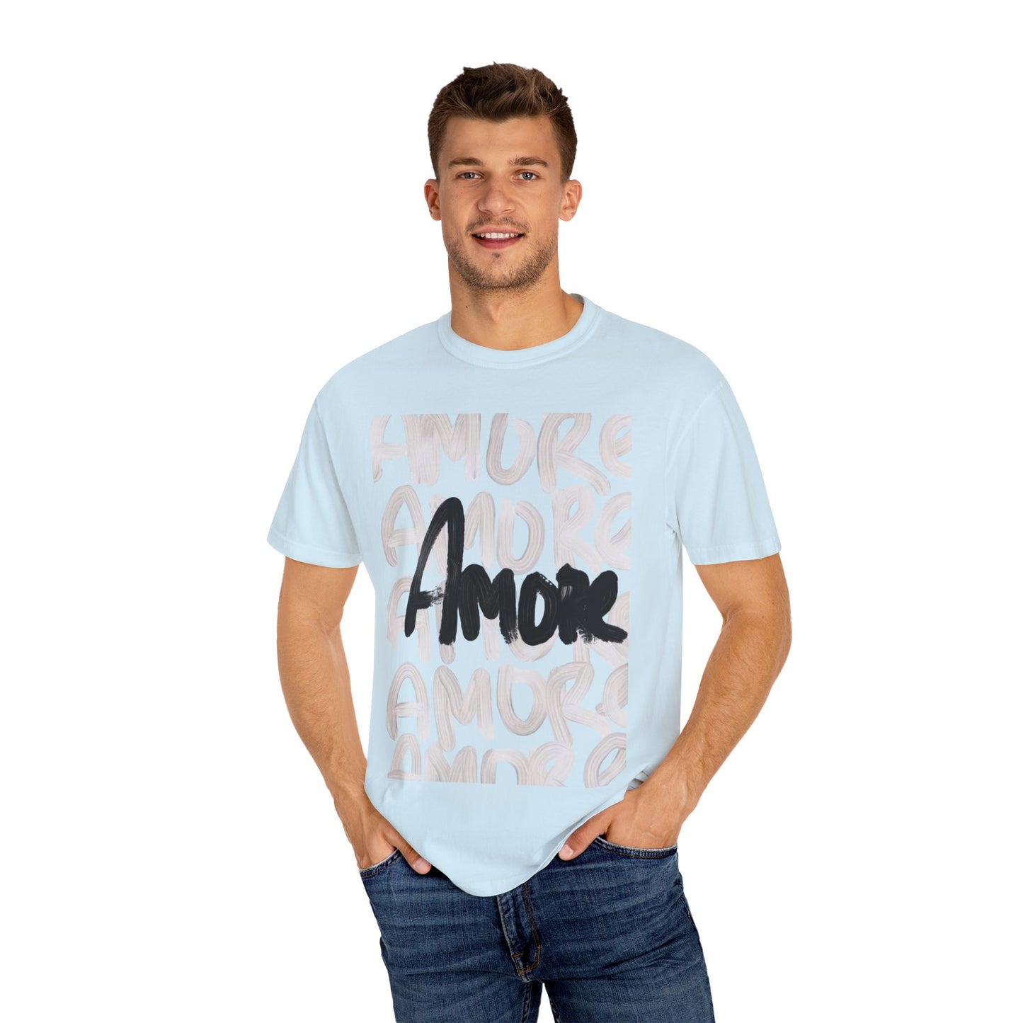 Amore Unisex Garment-Dyed T-shirt | Casual Love Tee, Gift for Couples, Valentine's Day, Everyday Wear, Trendy Style
