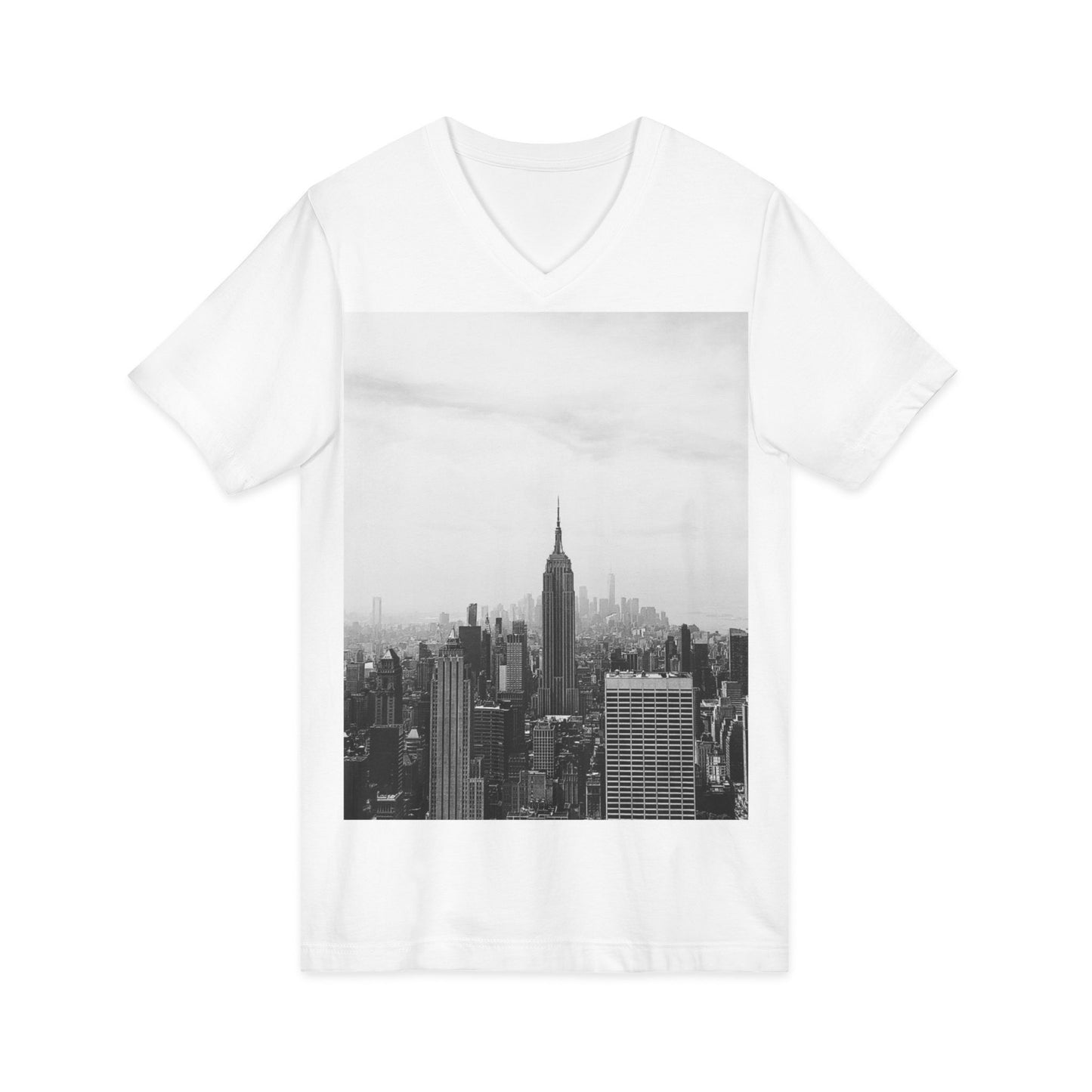 Urban Skyline V-Neck Tee, Casual City Shirt, Gift for Men and Women, Travel Lover Outfit, Black and White Graphic Tee