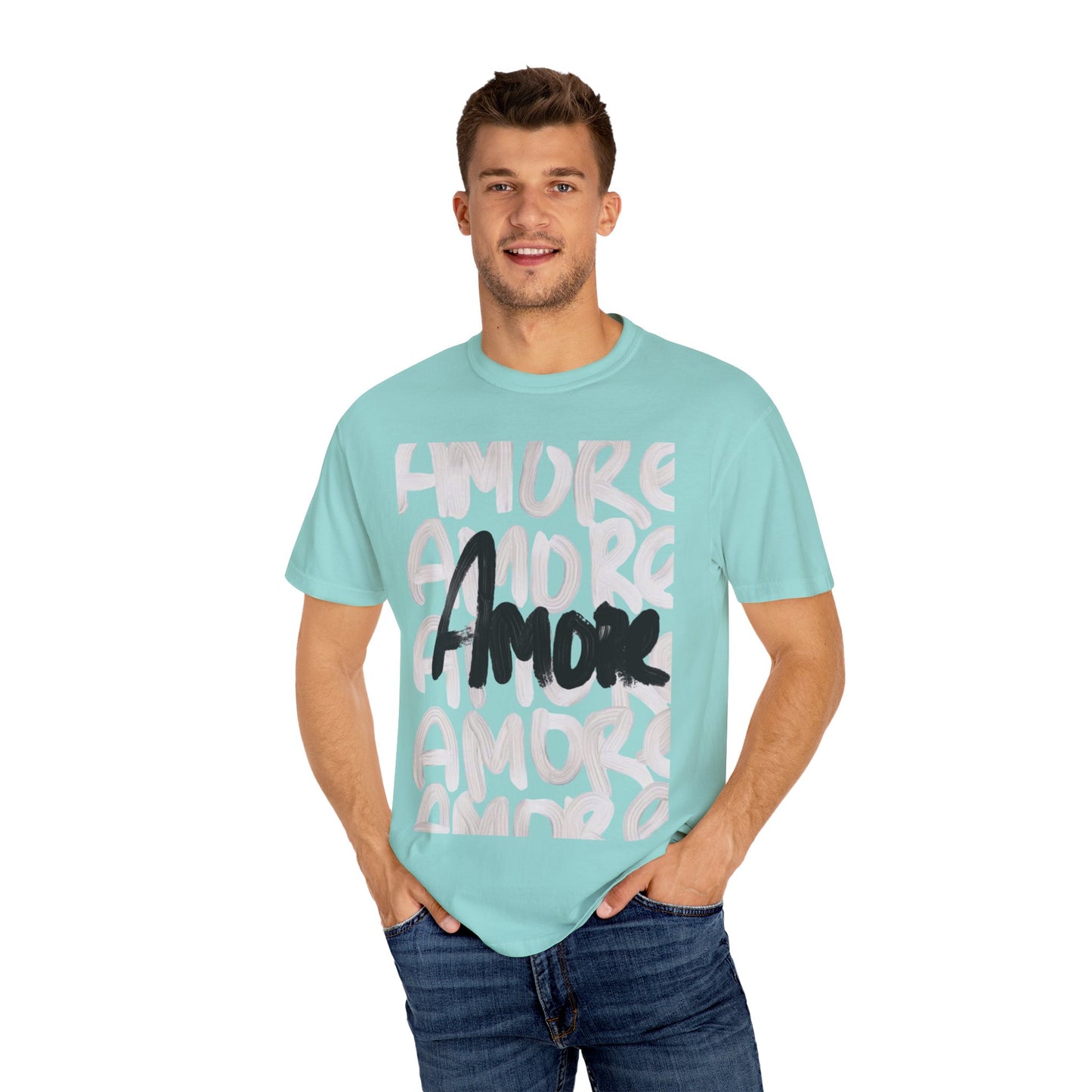 Amore Unisex Garment-Dyed T-shirt | Casual Love Tee, Gift for Couples, Valentine's Day, Everyday Wear, Trendy Style