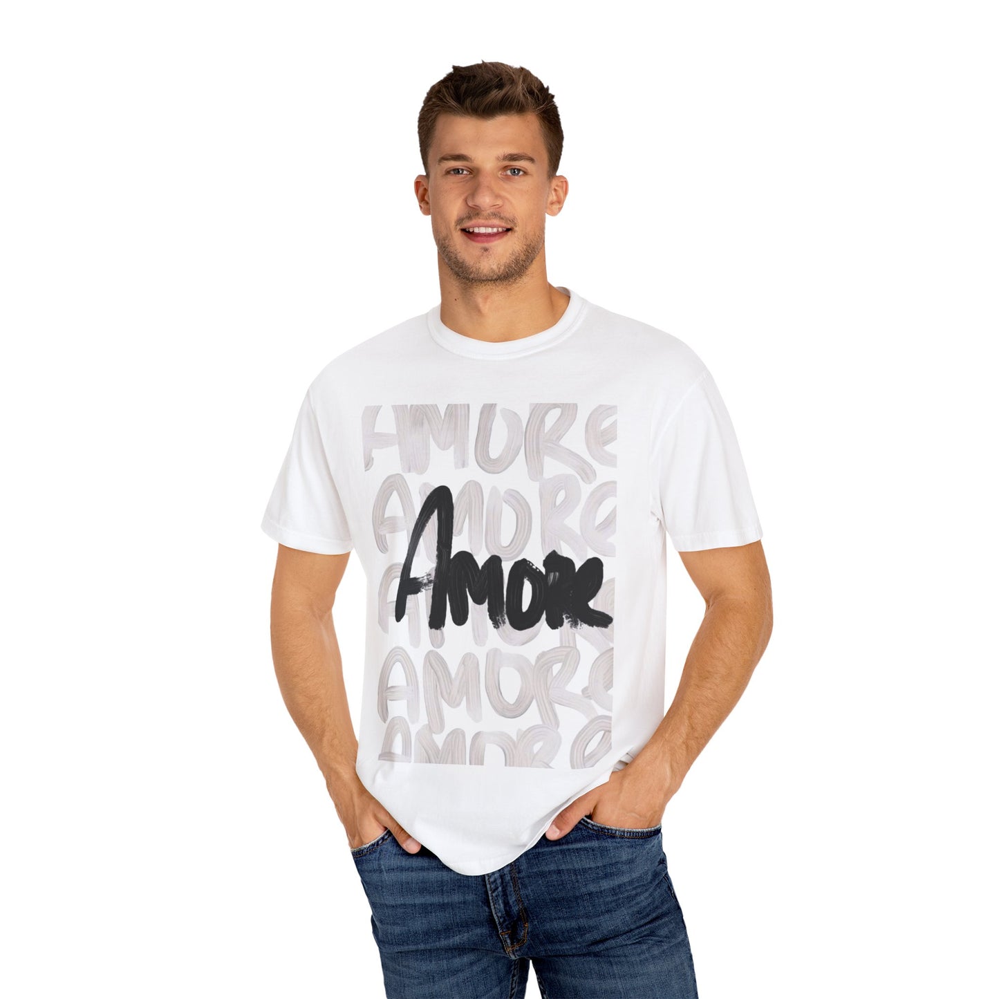 Amore Unisex Garment-Dyed T-shirt | Casual Love Tee, Gift for Couples, Valentine's Day, Everyday Wear, Trendy Style