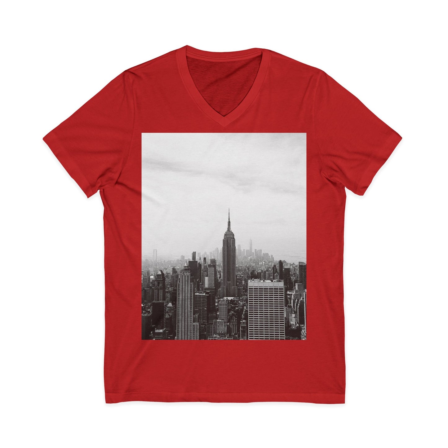 Urban Skyline V-Neck Tee, Casual City Shirt, Gift for Men and Women, Travel Lover Outfit, Black and White Graphic Tee