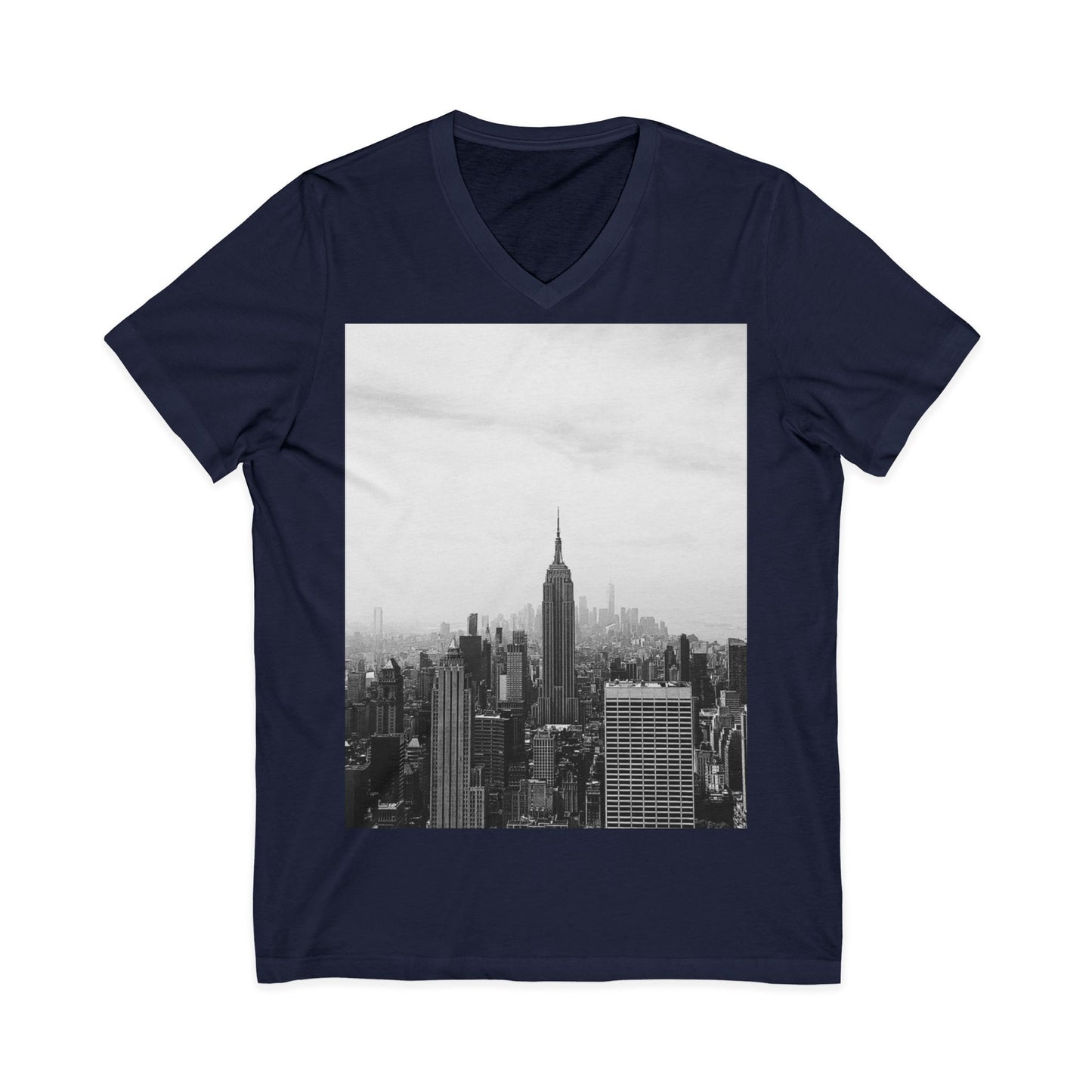 Urban Skyline V-Neck Tee, Casual City Shirt, Gift for Men and Women, Travel Lover Outfit, Black and White Graphic Tee
