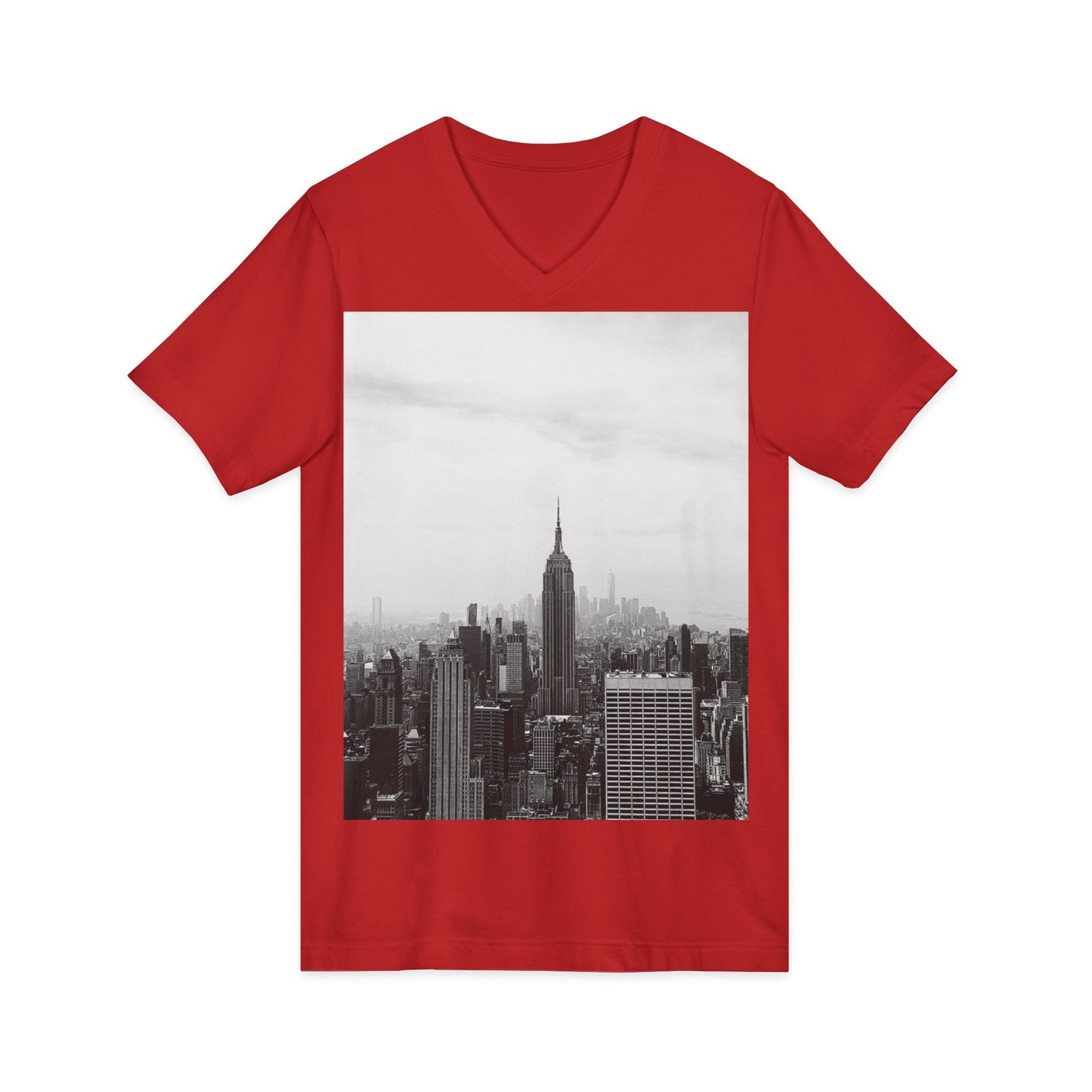 Urban Skyline V-Neck Tee, Casual City Shirt, Gift for Men and Women, Travel Lover Outfit, Black and White Graphic Tee