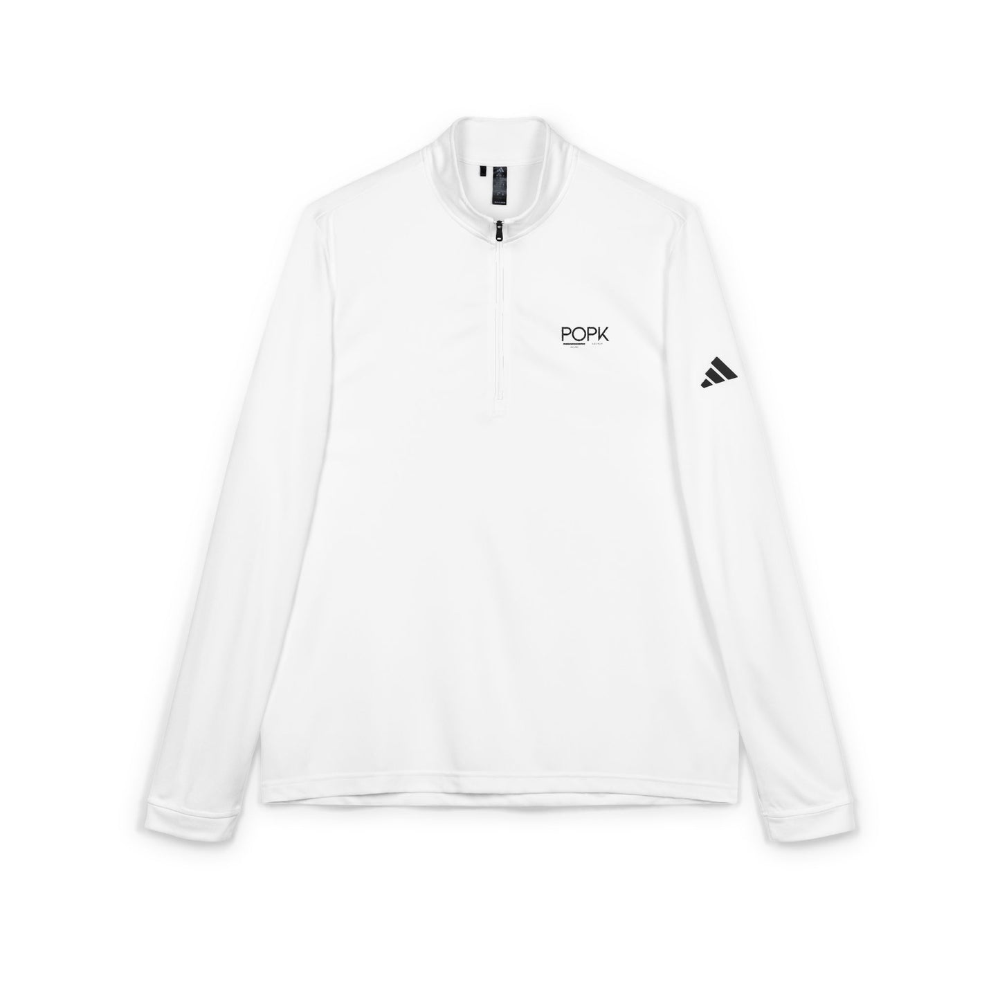 Adidas Quarter-Zip Pullover — White Embroidered Logo Performance Top