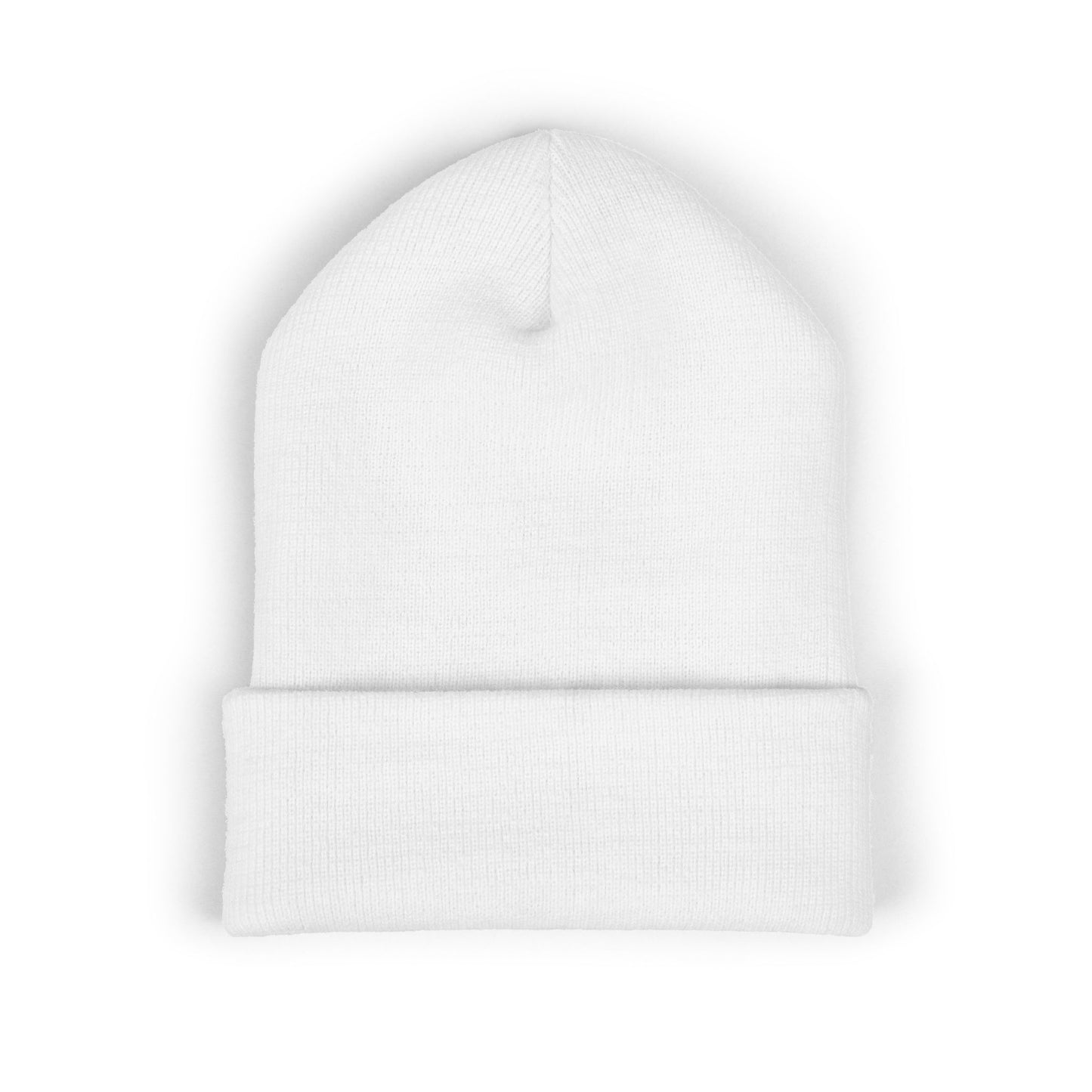 Embroidered Classic Cuffed Beanie — Minimal Black Text Knit Hat