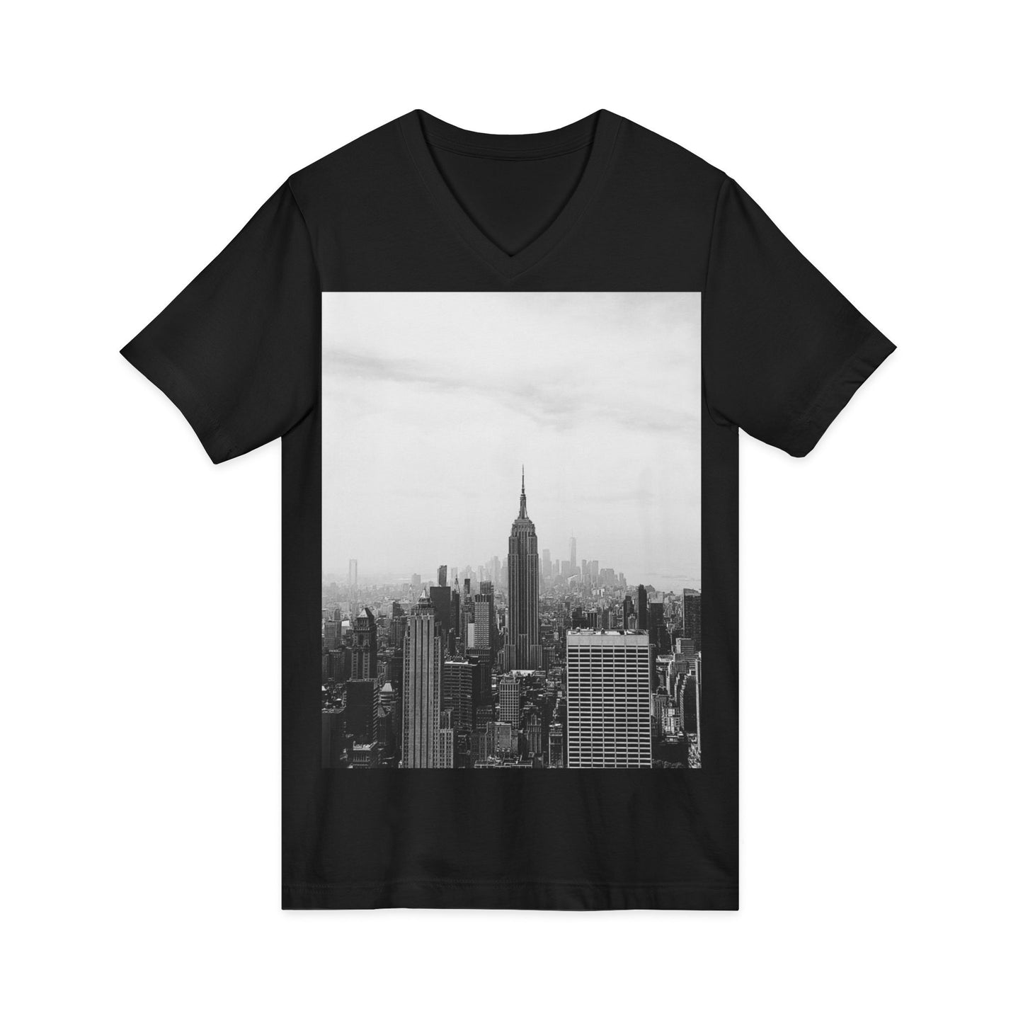 Urban Skyline V-Neck Tee, Casual City Shirt, Gift for Men and Women, Travel Lover Outfit, Black and White Graphic Tee