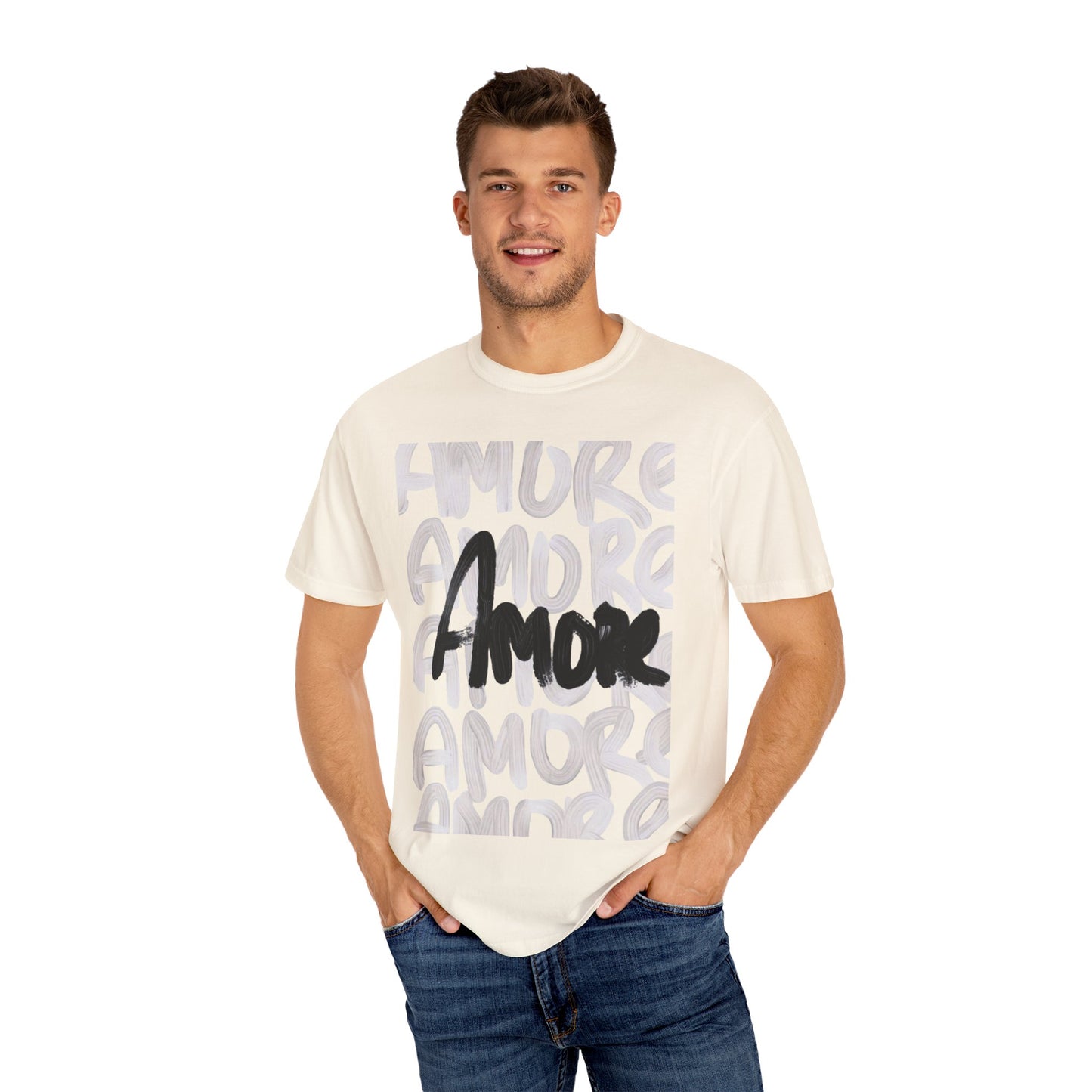 Amore Unisex Garment-Dyed T-shirt | Casual Love Tee, Gift for Couples, Valentine's Day, Everyday Wear, Trendy Style